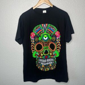 Dia de los muertos day of the dead skull t-shirt neon black large cotton Mexican
